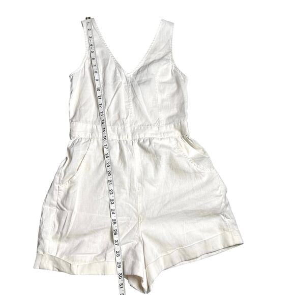 American Eagle | Women | White V-Neck Linen Blend Crossover Short Romper | Small - Picture 6 of 13